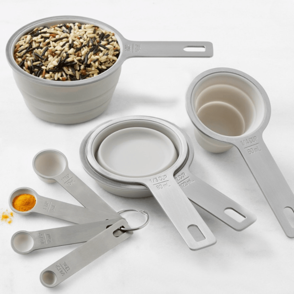 Collapsible Silicone Stainless Steel Measuring Cups Spoons Set 8-Piece