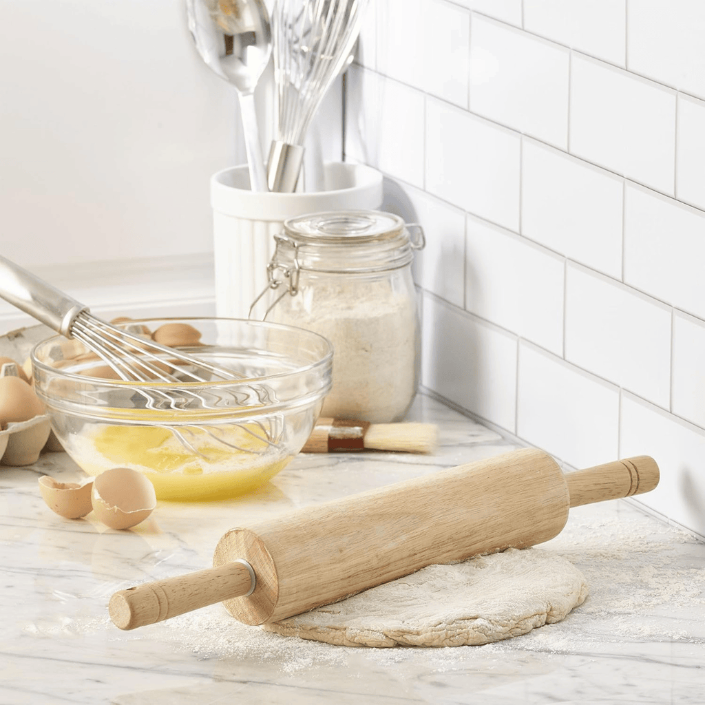 Classic Natural Hardwood Rolling Pin with Easy Grip Handles