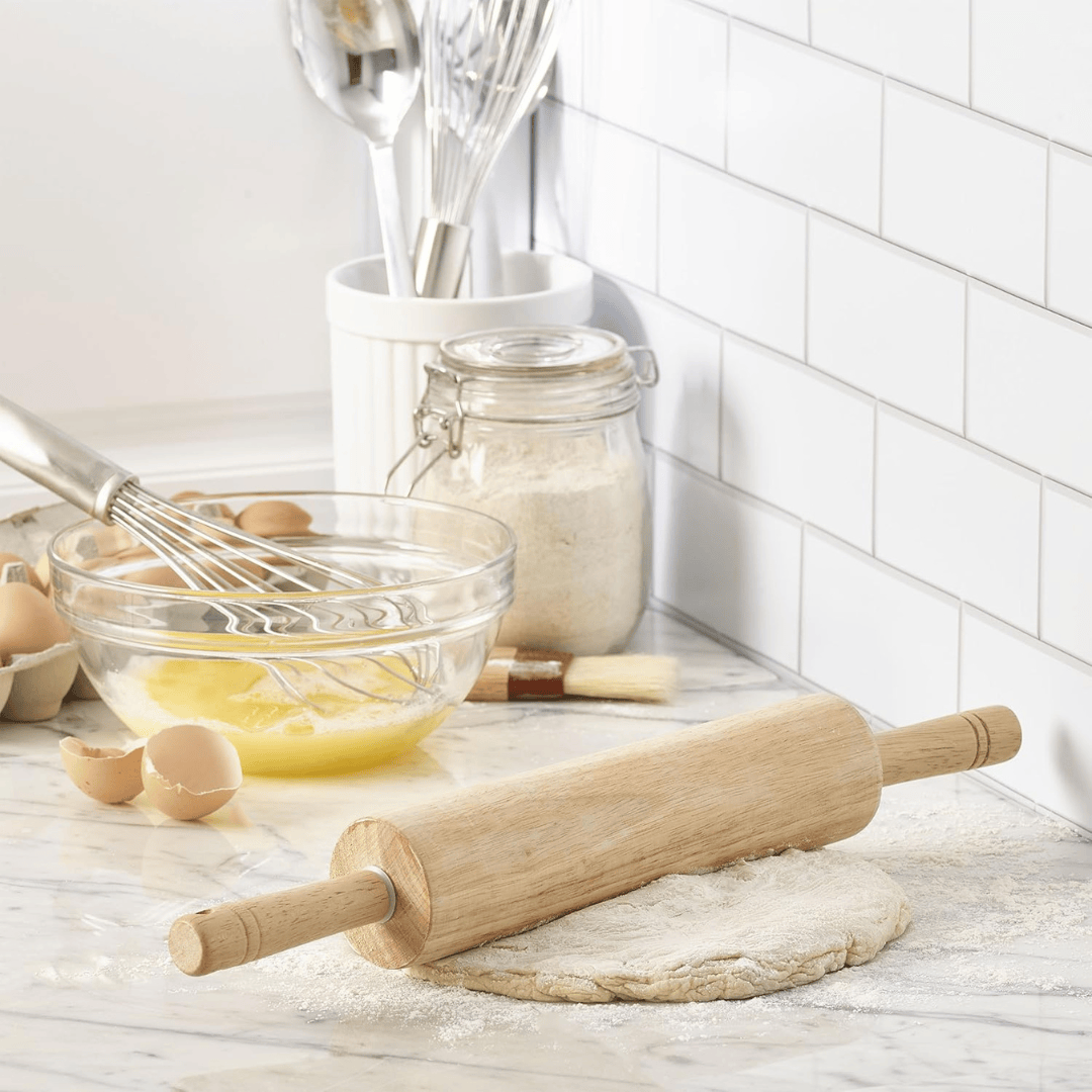 Classic Natural Hardwood Rolling Pin with Easy Grip Handles