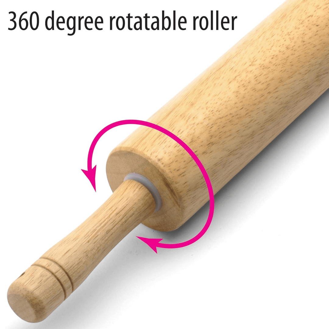 Classic Natural Hardwood Rolling Pin with Easy Grip Handles