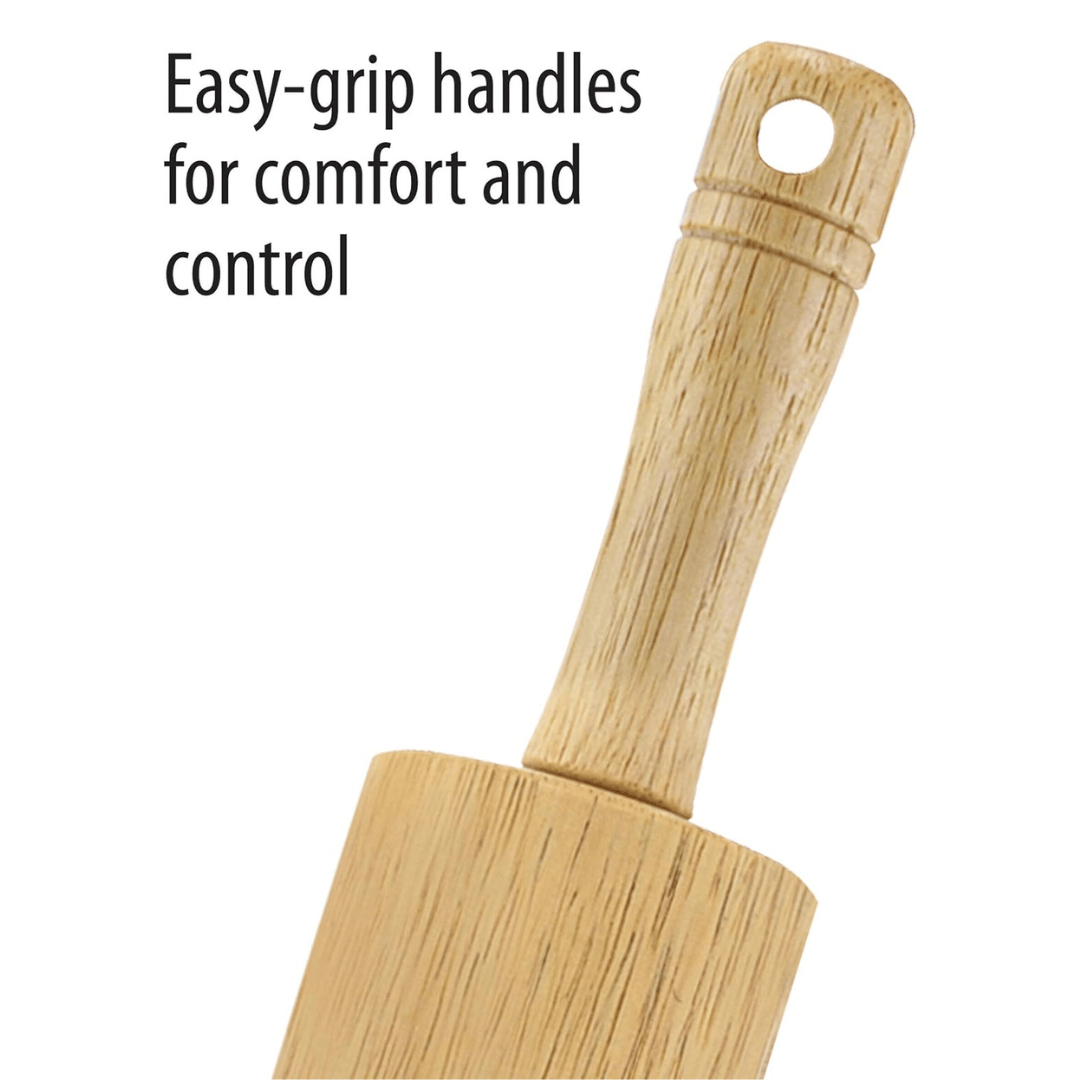 Classic Natural Hardwood Rolling Pin with Easy Grip Handles