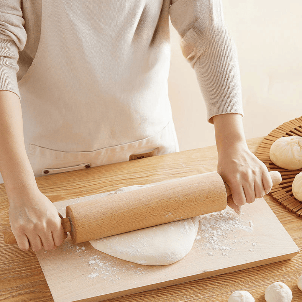 Classic Natural Hardwood Rolling Pin with Easy Grip Handles