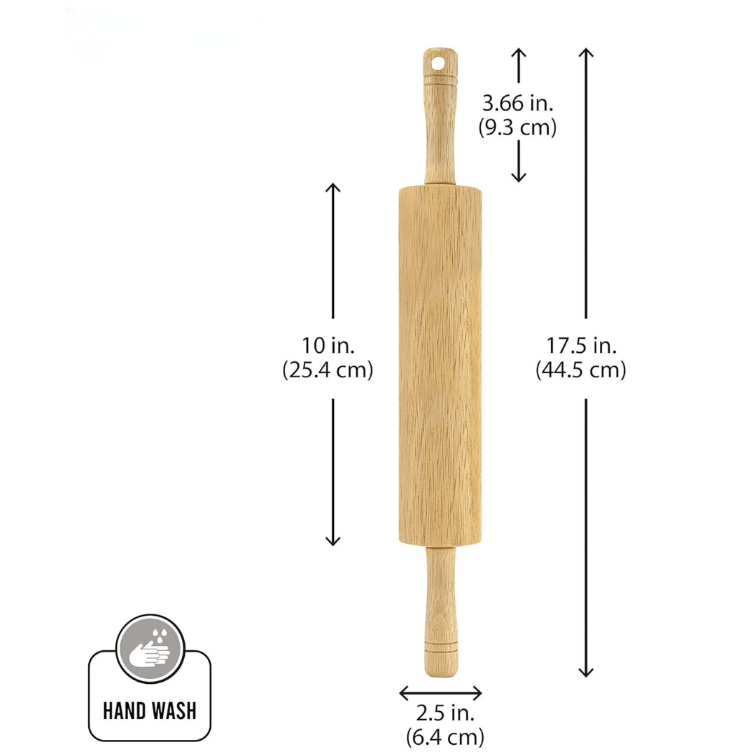 Classic Natural Hardwood Rolling Pin with Easy Grip Handles