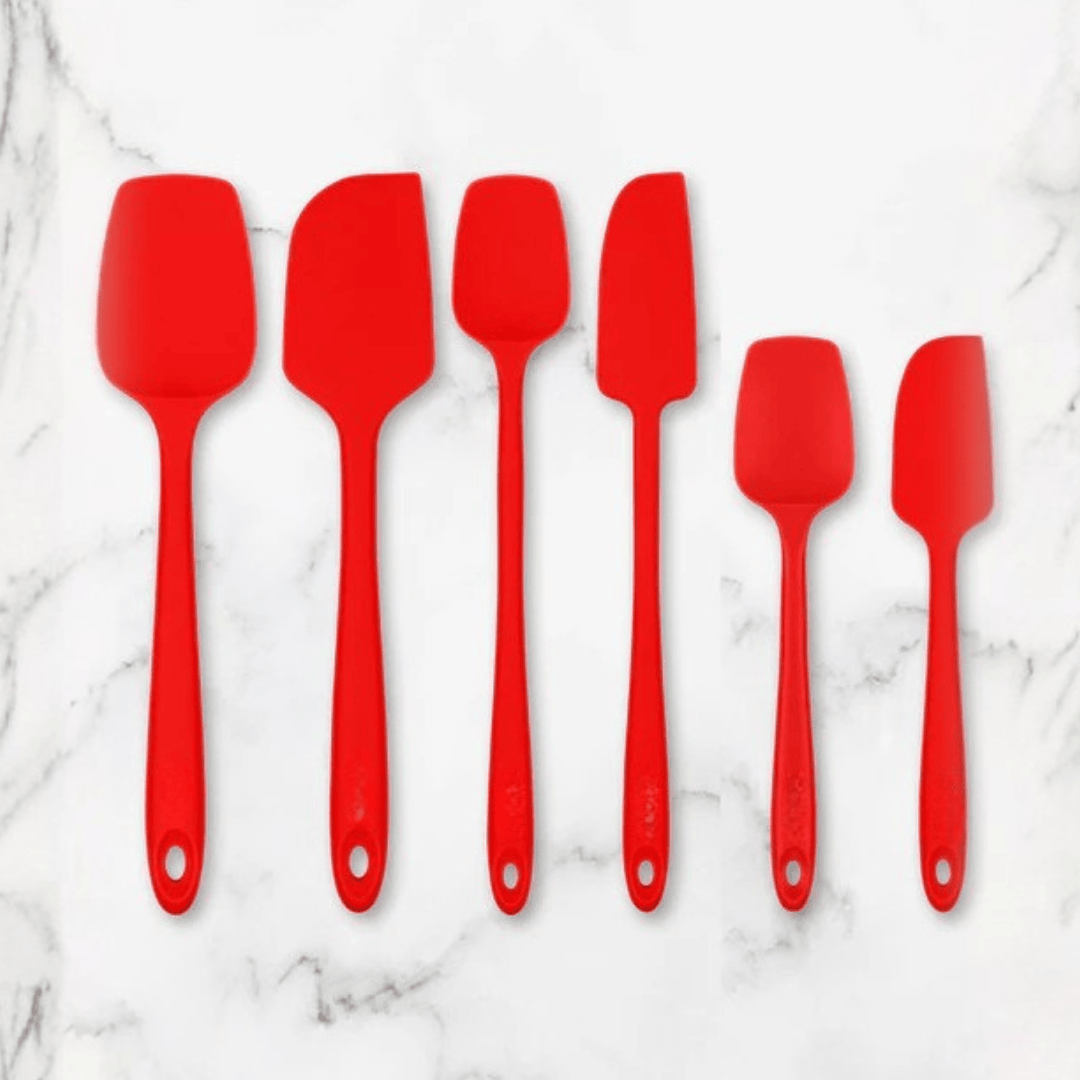 6-Piece Seamless Silicone Spatula Set High Heat-Resistant Non-Stick - Red