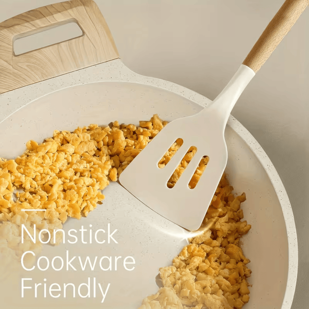 10-Piece Silicone Cooking Utensils Set Natural Wooden Handles