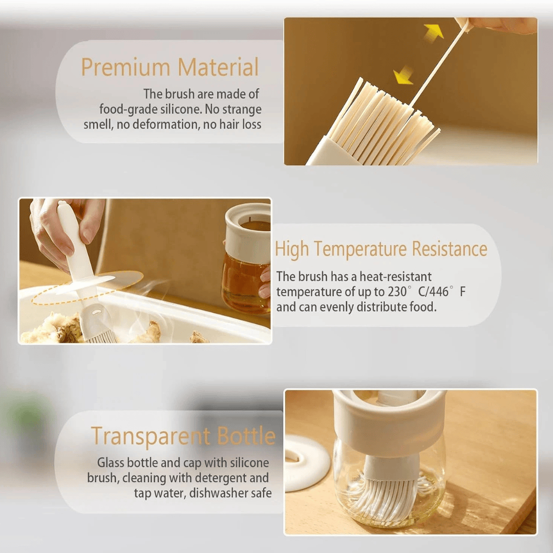 2-in-1 Glass Oil Dispenser Bottle with Silicone Basting Brush - Begie