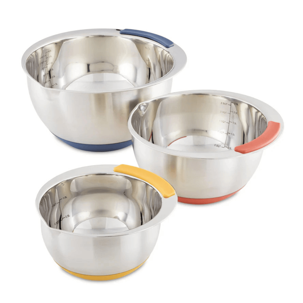 3-Piece Stainless Steel Nesting Mixing Bowls Set - Non-Slip Silicone Base