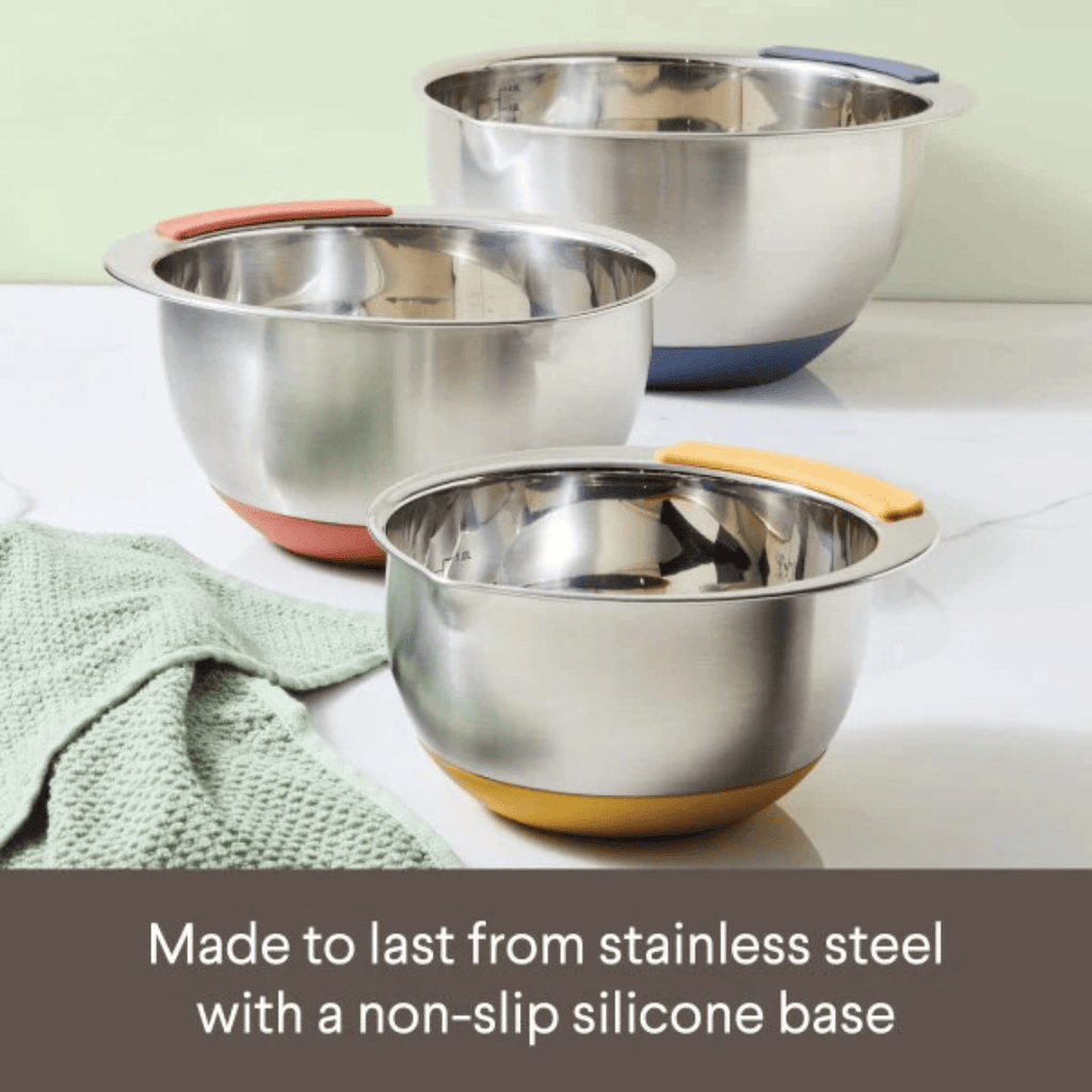 3-Piece Stainless Steel Nesting Mixing Bowls Set - Non-Slip Silicone Base