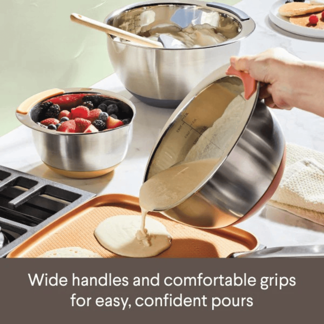 3-Piece Stainless Steel Nesting Mixing Bowls Set - Non-Slip Silicone Base