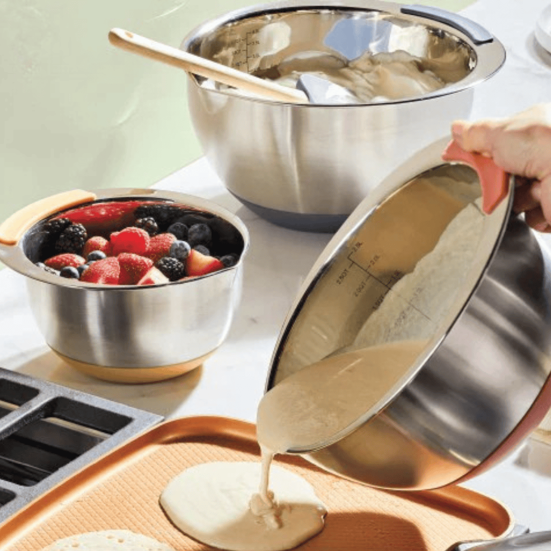 3-Piece Stainless Steel Nesting Mixing Bowls Set - Non-Slip Silicone Base