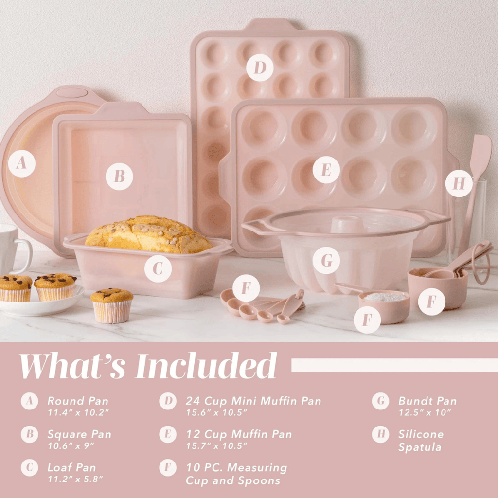 17-Piece Premium Silicone Baking Pan Set - Non-Stick Pink Bakeware