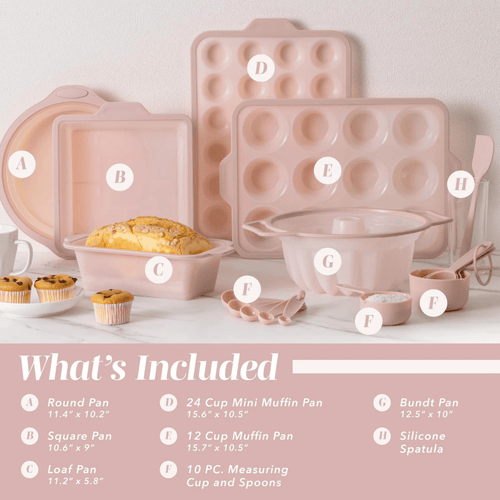 17-Piece Premium Silicone Baking Pan Set - Non-Stick Pink Bakeware