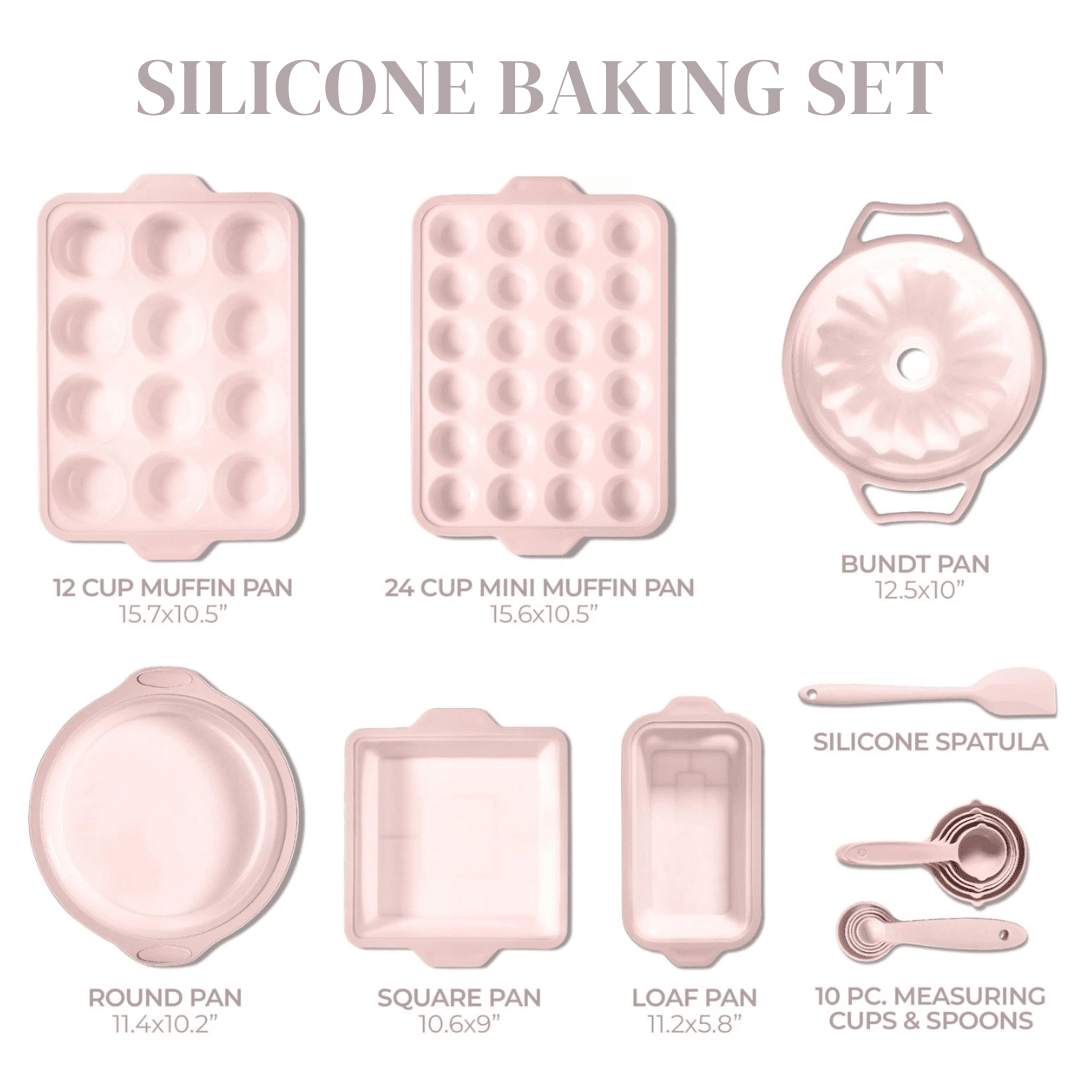 17-Piece Premium Silicone Baking Pan Set - Non-Stick Pink Bakeware