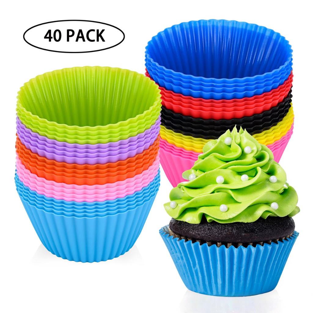 40-Piece Reusable Silicone Cupcake Baking Cups – Non-Stick Food-Grade